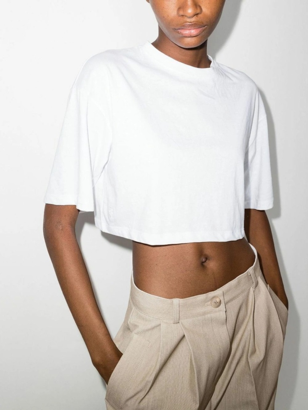 Frankie Shop Karina White Cropped Tee, XS/S